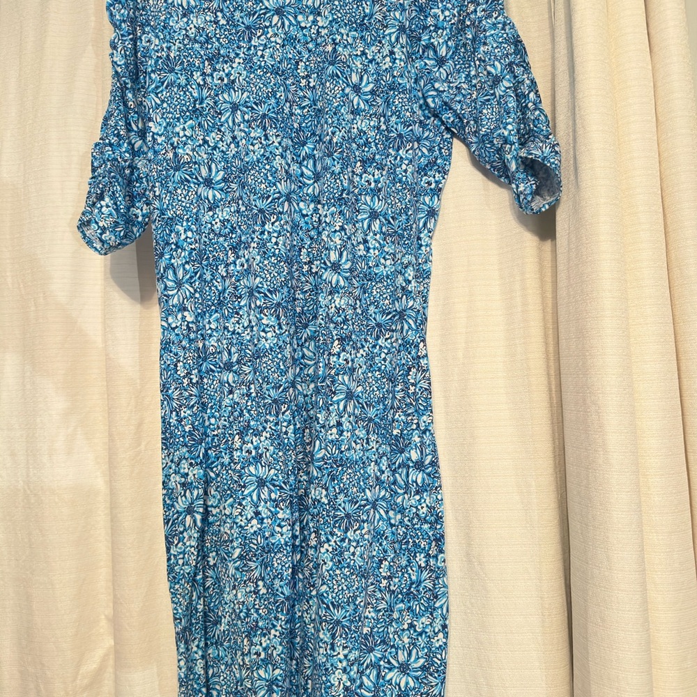 Lilly Pulitzer Blue and White Puff Sleeve Sheath Dress